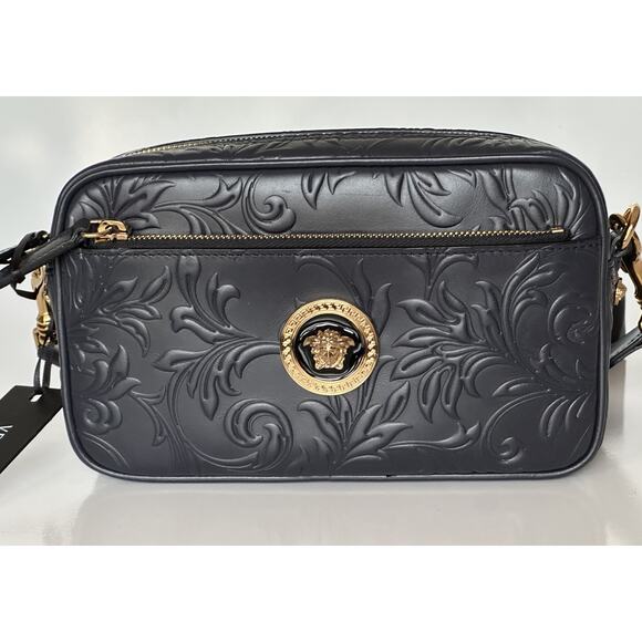 Versace Medusa Head Embossing Calf Leather Blue Crossbody Bag 1005464 IT NWT - Picture 1 of 16